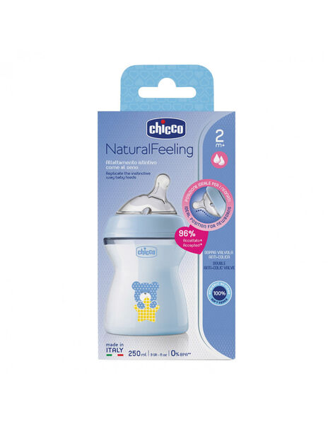 شیشه شیر +2m نچرال چیکو 250 میلی لیتر آبی Chicco