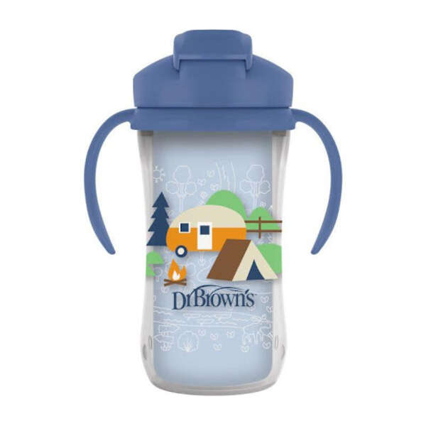 لیوان دوجداره دکتر براونز مدل Insulated Straw Cup آبی Dr browns