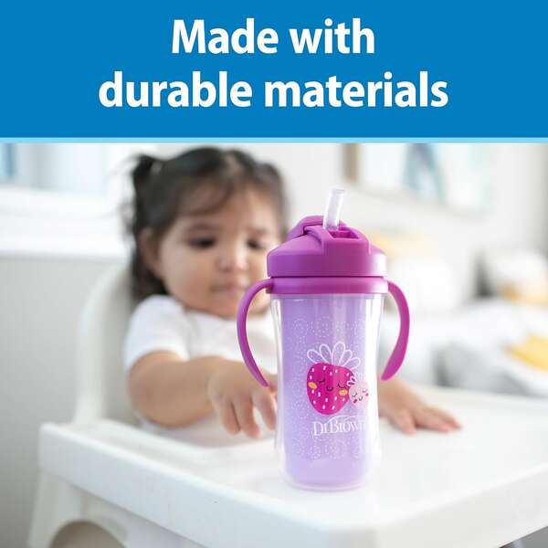 لیوان دوجداره دکتر براونز مدل Insulated Straw Cup صورتی Dr browns