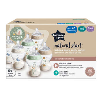 شیشه شیر 260 میل طرح دار Natural Start تامی تیپی Tommee Tippee پک 6 عددی